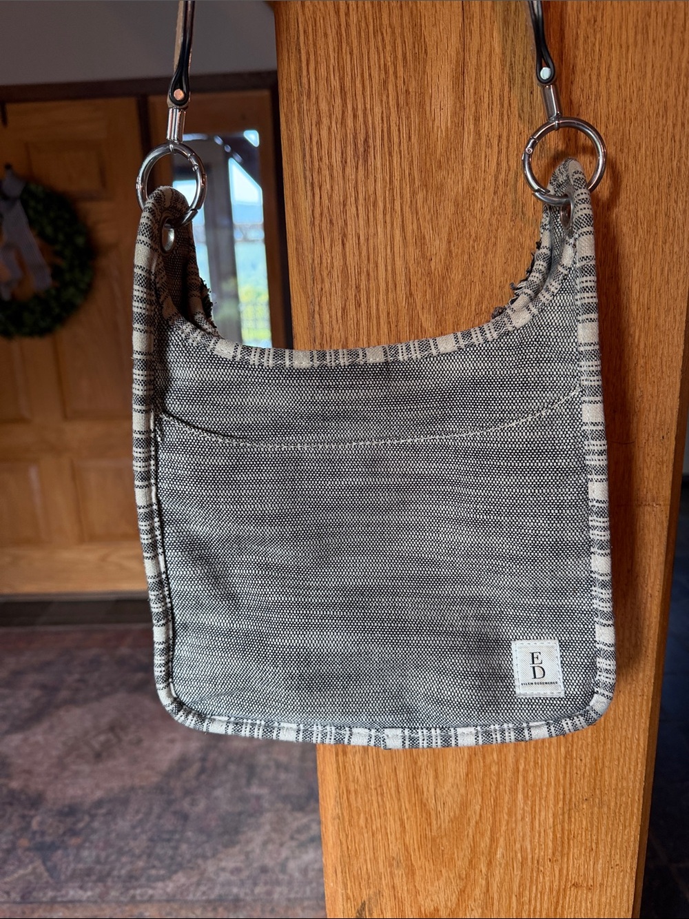 ED…Ellen Degeneres Gray and Cream Canvas Crossbody Bag